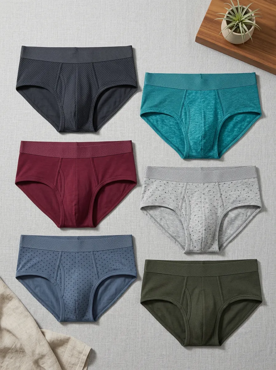 Men's Multi-Pattern Solid Color Textured Printed Briefs 6-Pack
