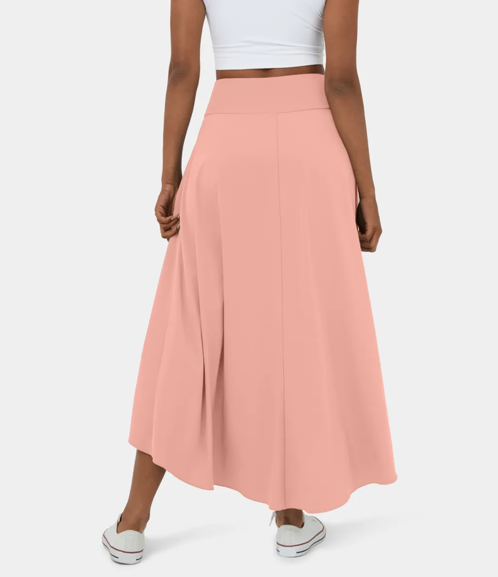 Breezeful High Waisted High Low Ruffle 2-in-1 Flowy Quick Dry Casual Regular Maxi Skirt