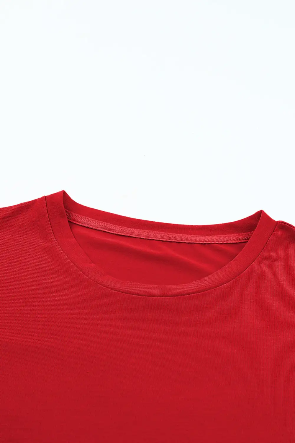 Red Casual Plain Crew Neck