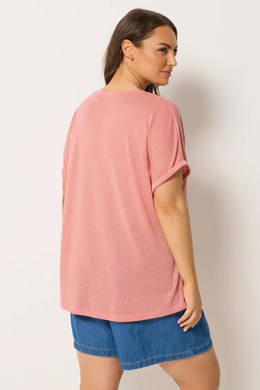 Pink Premium Linen Look T-Shirt detail 2