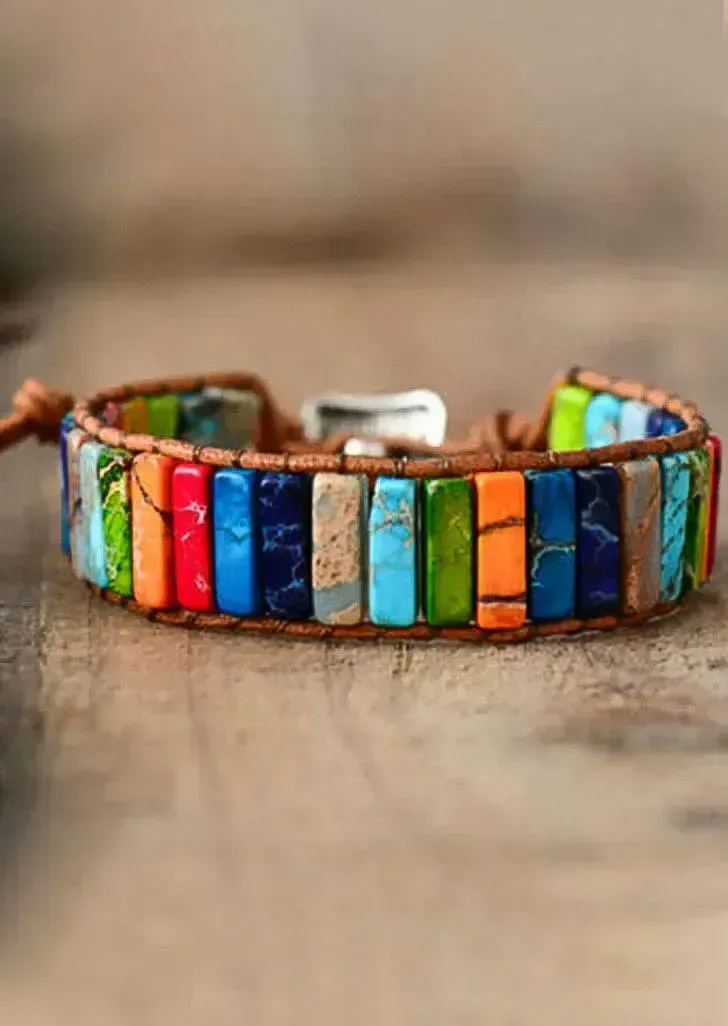 Sunflower Colorful Stone Beaded Wrap Bracelet