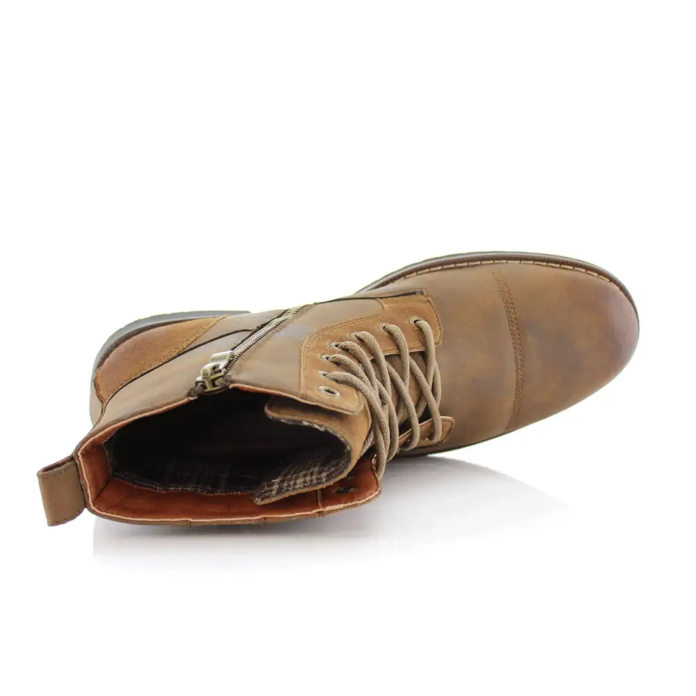 Suede Faux-Leather Cap-Toe Combat Boots