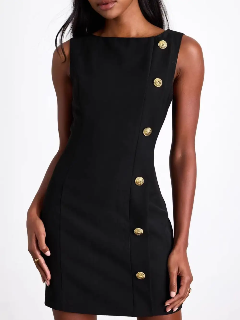 Button Decor Sleeveless Mini Dress