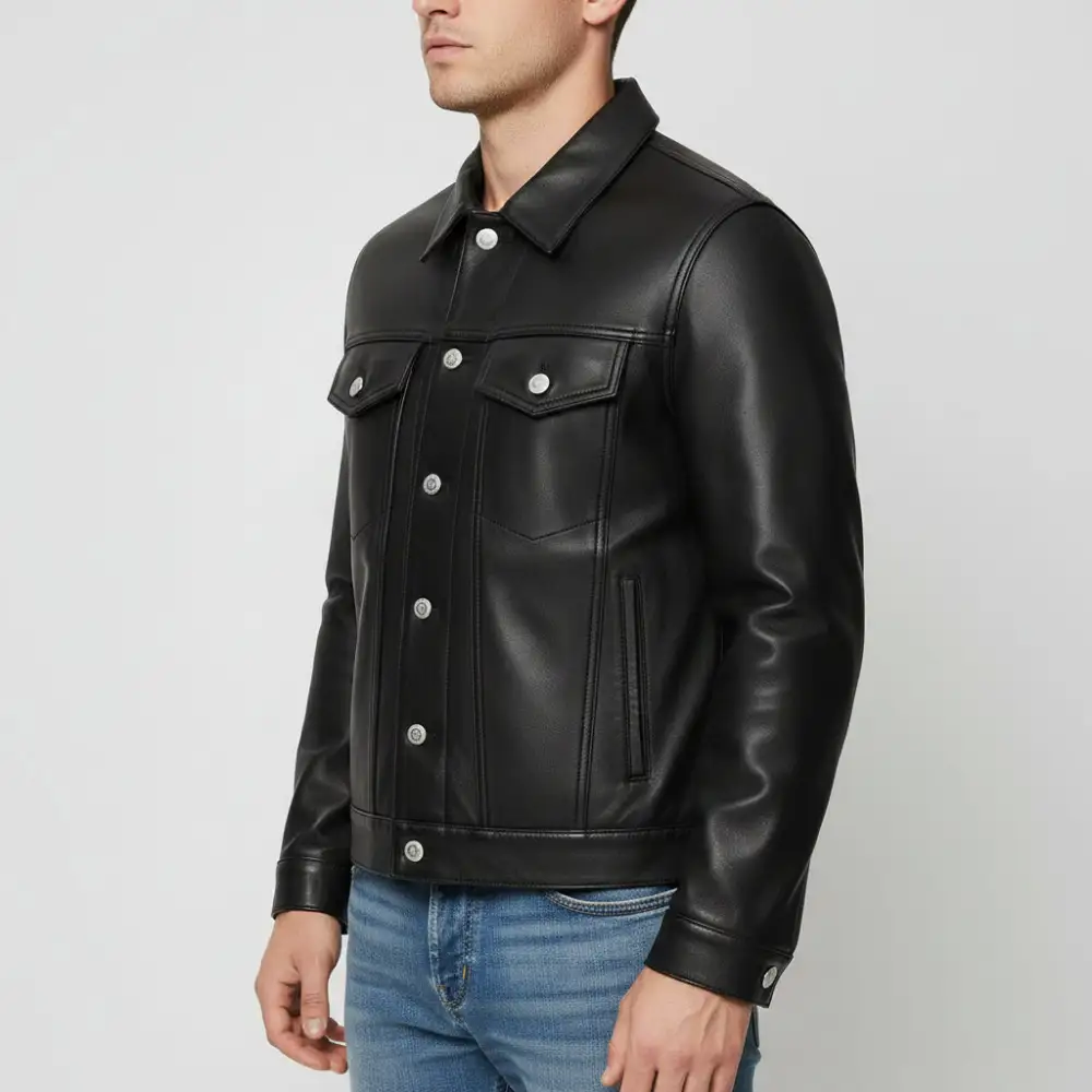 Classic Leather Biker Trucker Motorcycle Jacket