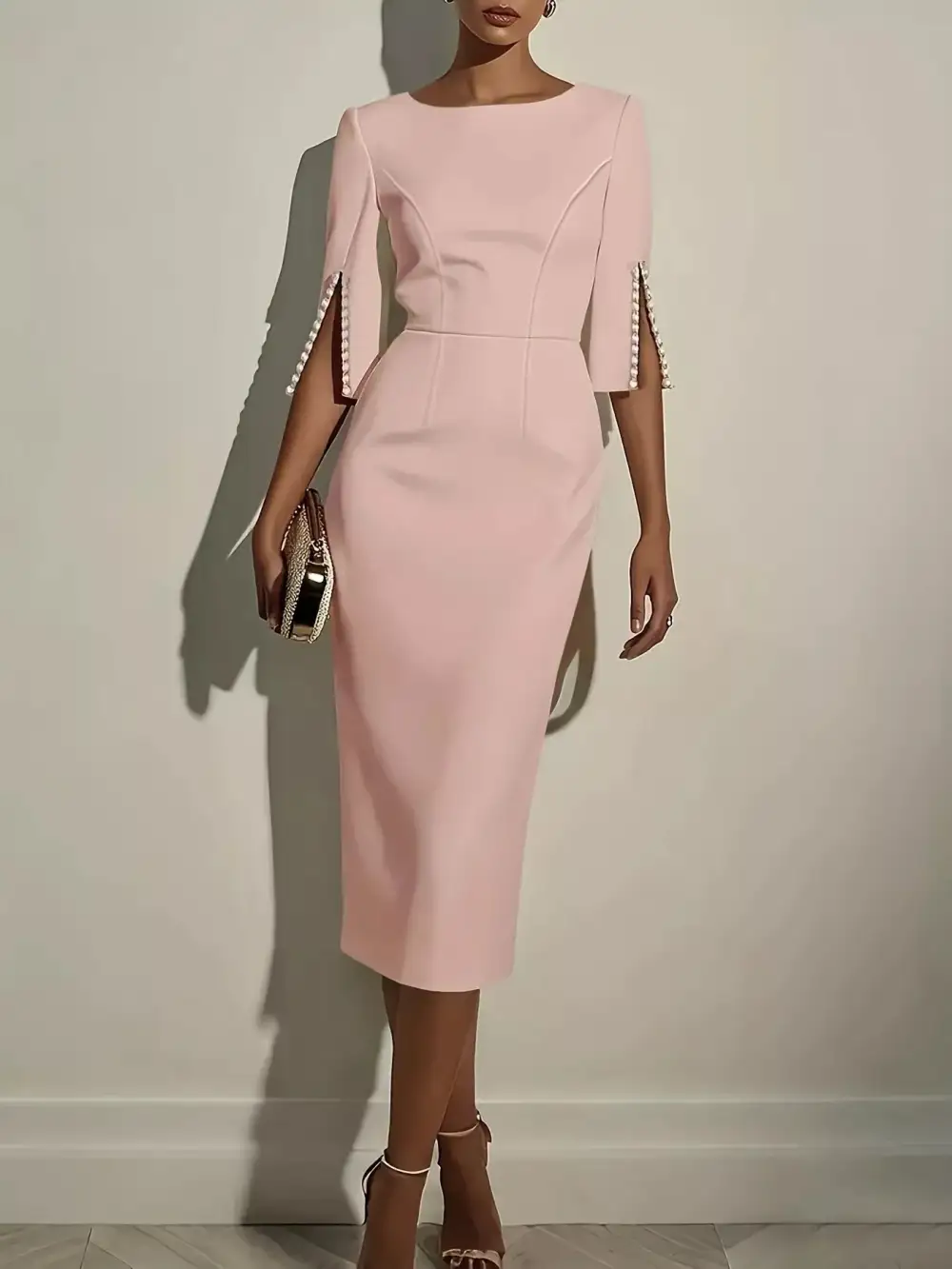 Structured Shape Slit Midi Dress