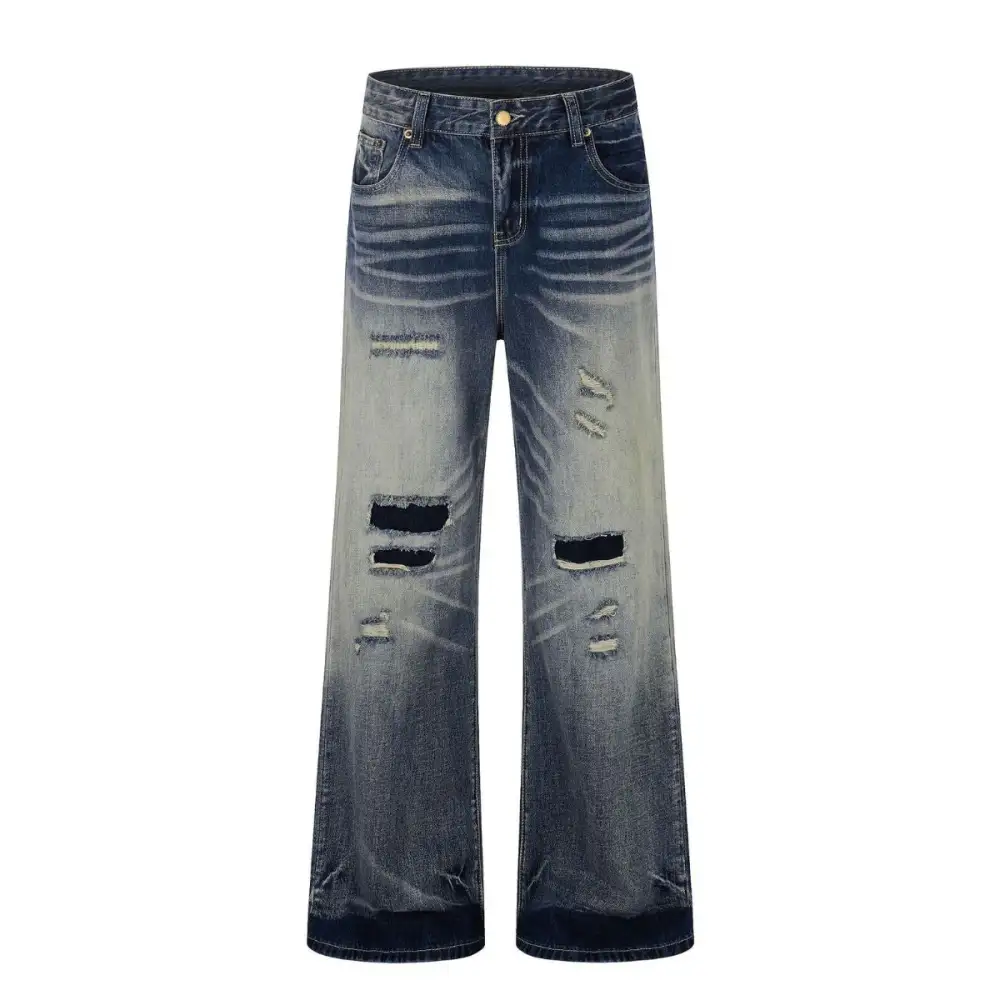 Flare Distressed Washed Denim Jeans