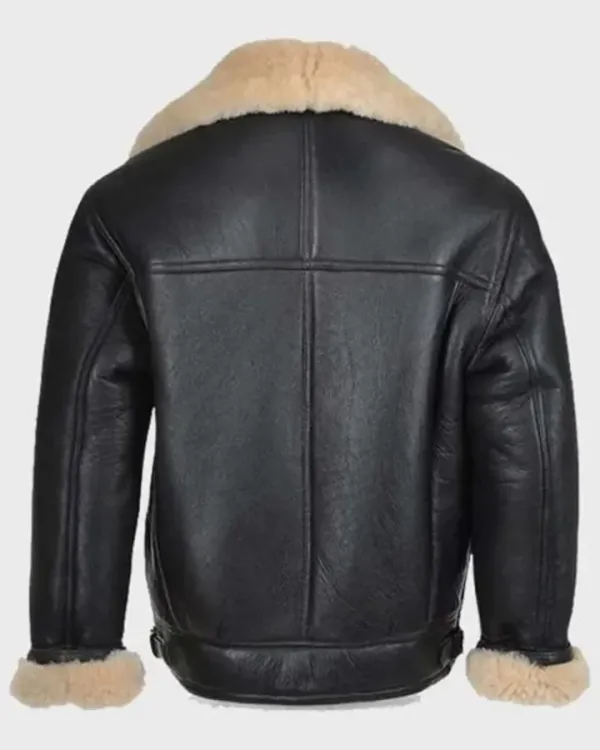 Shearling Sheepskin Fur Collar Zip Front Jacket