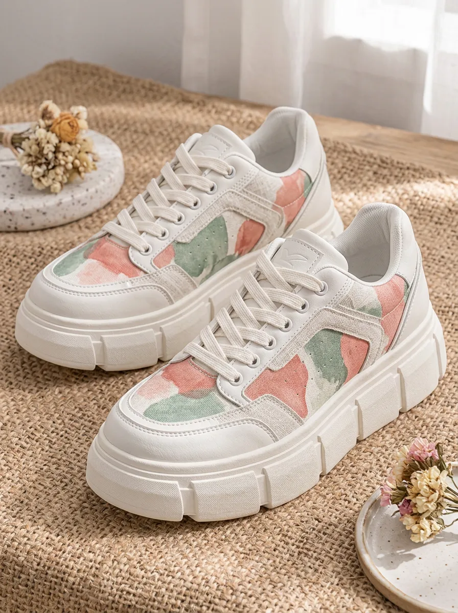 Women's Street Pastel Watercolor Floral Skate Shoes
