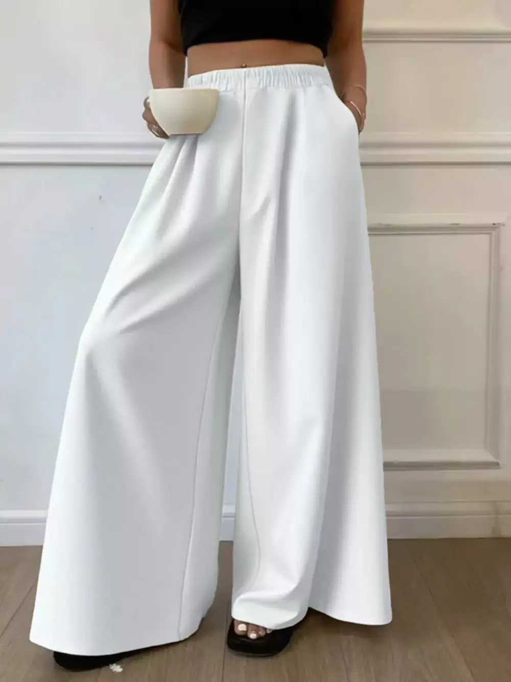 Wide Leg Elastic Waist Drawstring Pocketed Pants