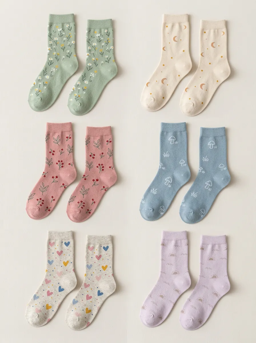 Women's Botanical Mushroom & Moon Crew Sock Set