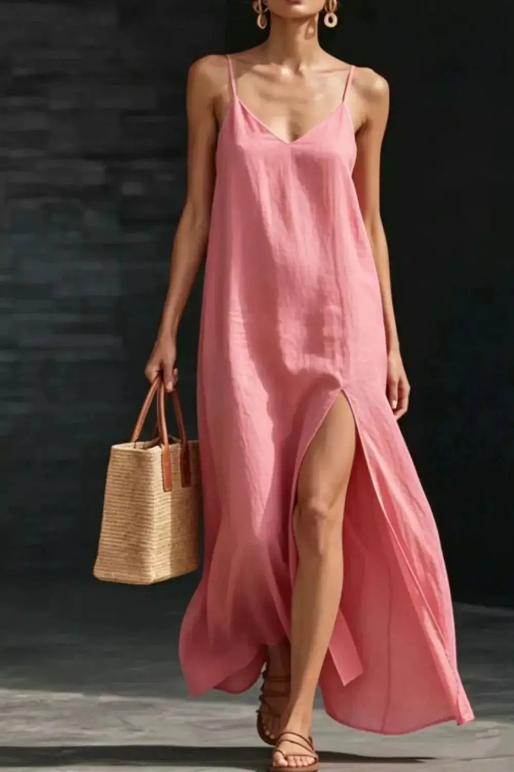 V Neck Slit Maxi Dress