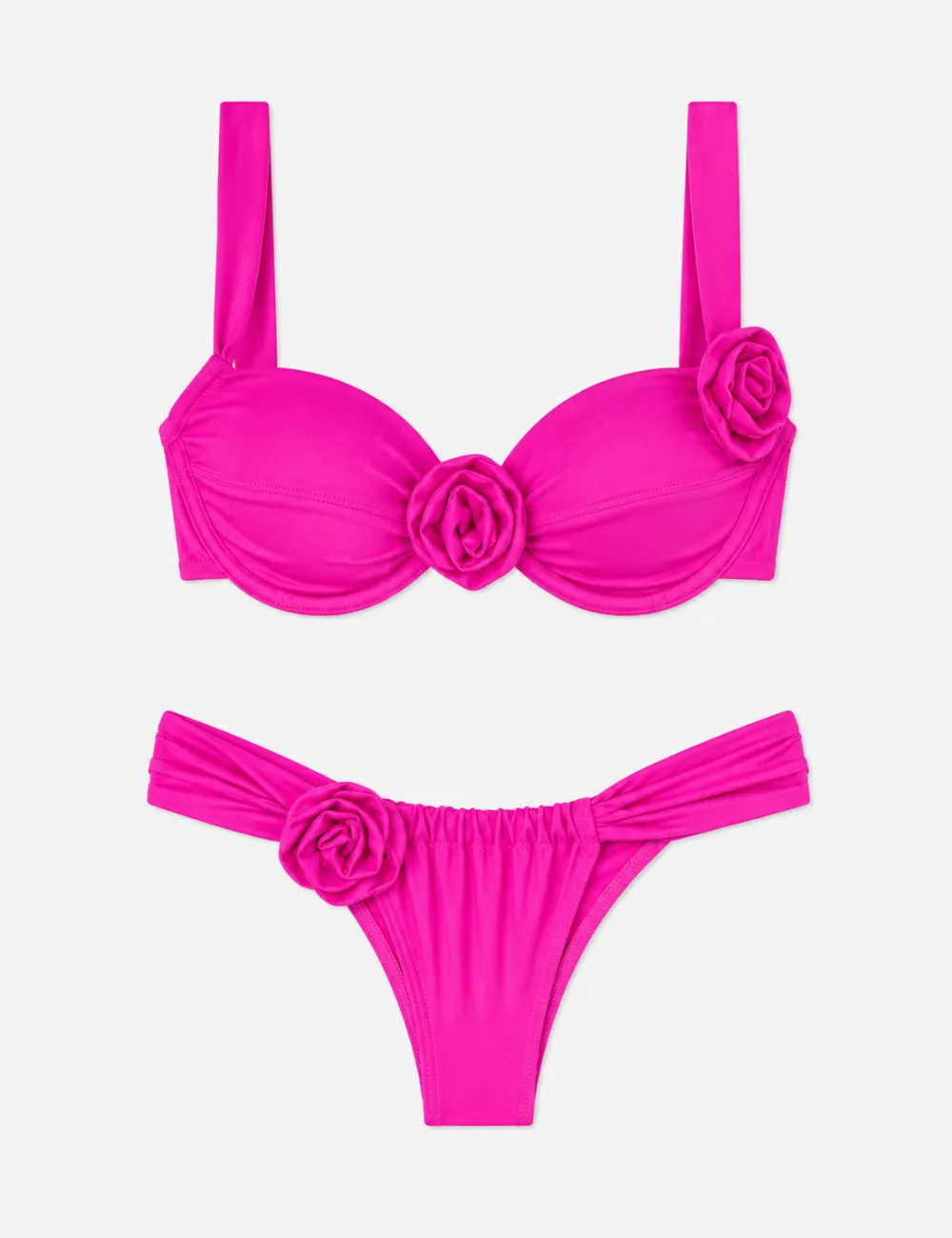 Front D Flower Detail Underwire Balconette Bikini Set