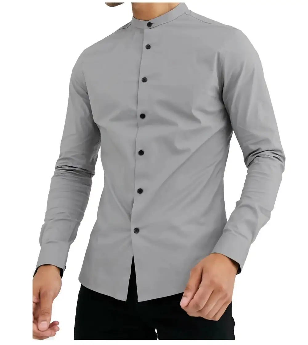 Refined Mandarin Collar Grandad Collar Long Sleeve Casual Shirt