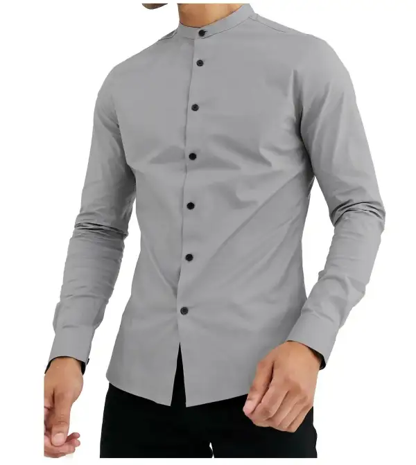 Refined Mandarin Collar Grandad Collar Long Sleeve Casual Shirt