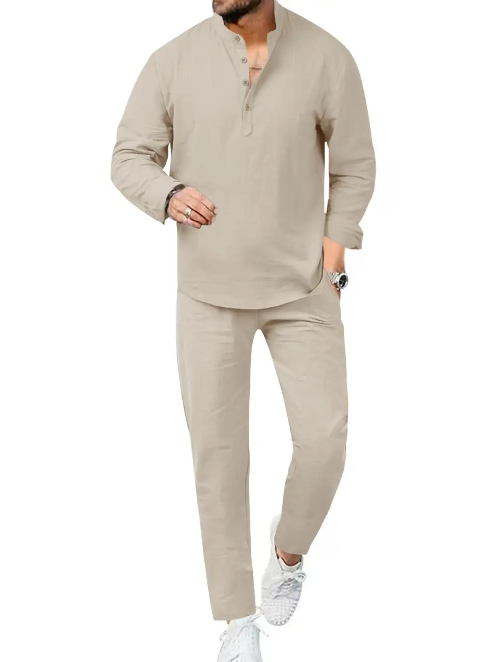 Men's Full Size Casual Long Sleeve Shirt and Pant Set