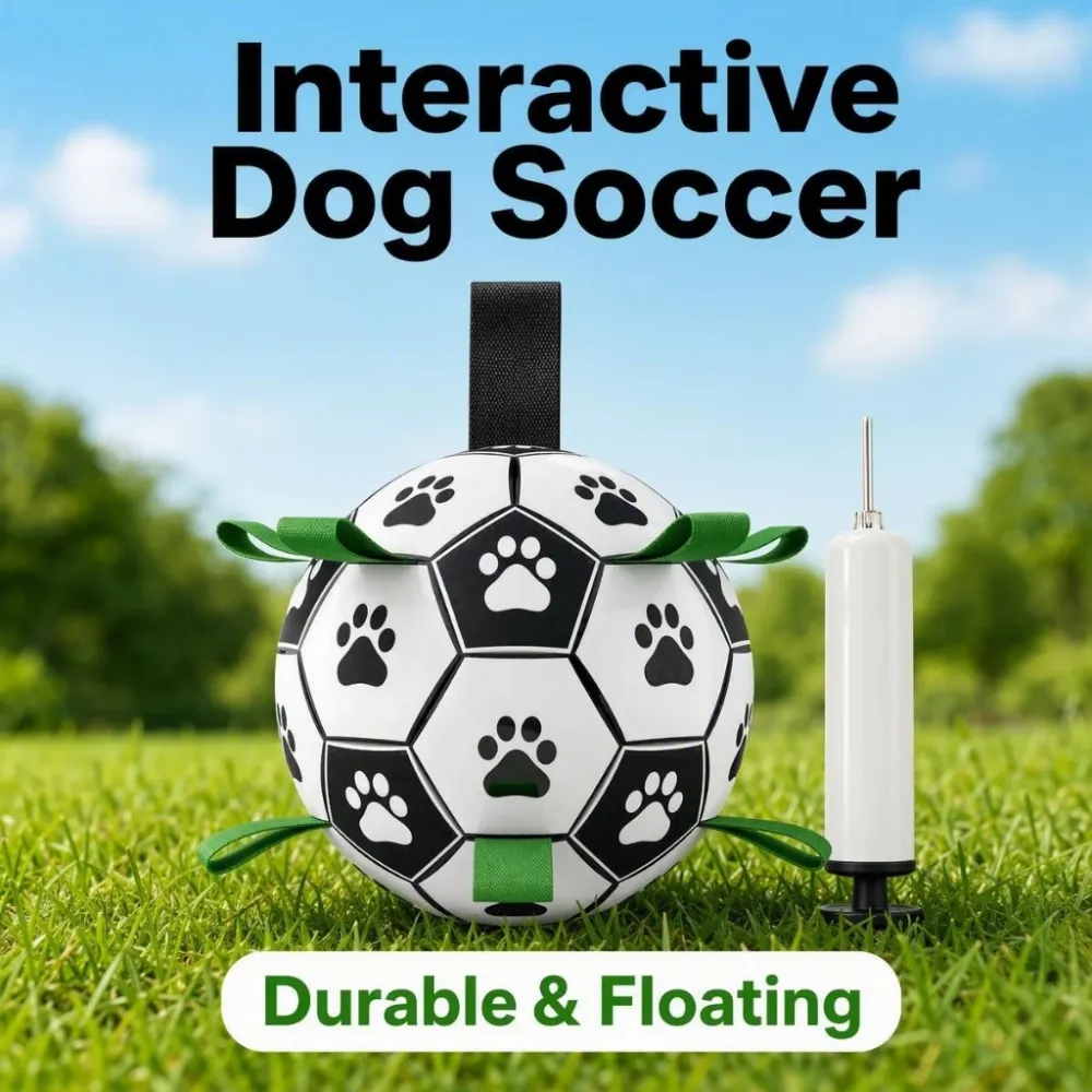 Interactive Dog Soccer Ball Durable Tug Chew Toy with Pump