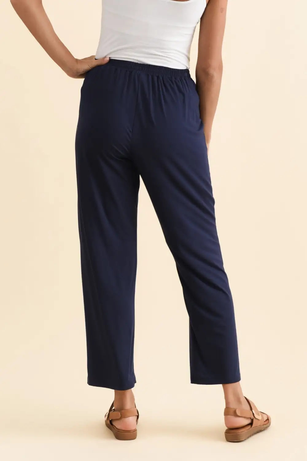 Rayon Pants With High Rise And Elastic Waist