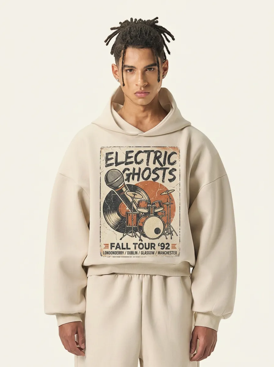 Men‘s Electric Ghosts 92 Tour Drum Microphone Printed Hoodie