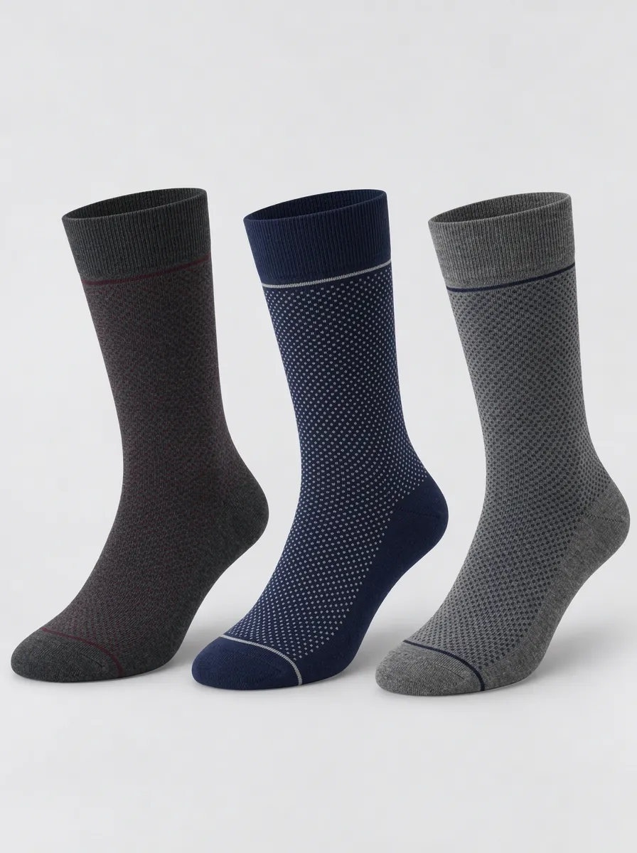 Men's Business Casual Geometric Dot Pattern Printed Socks 3-Pack