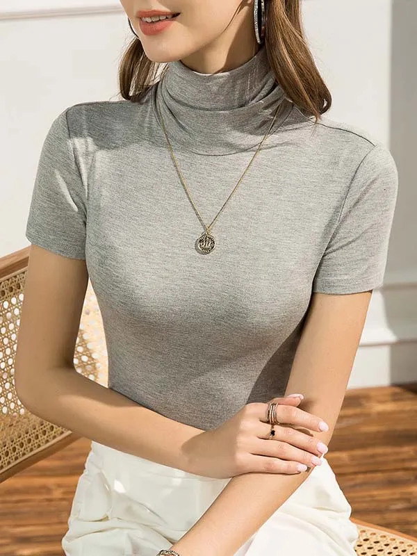 Casual Slim Fit Short Sleeve High Neck T-Shirt