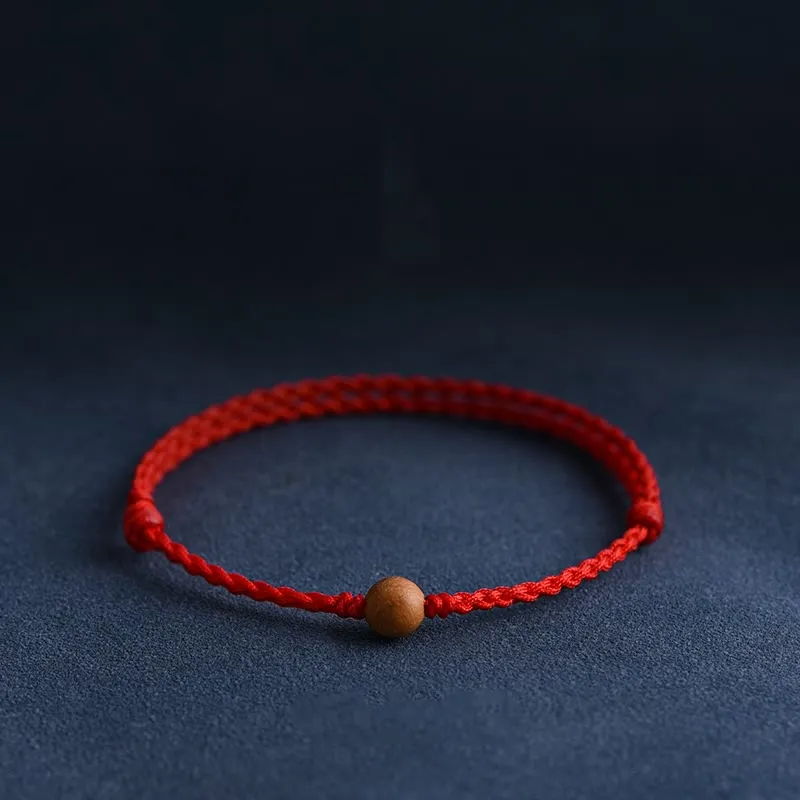 Natural Peach Wood Bead Braided Bracelet Anklet