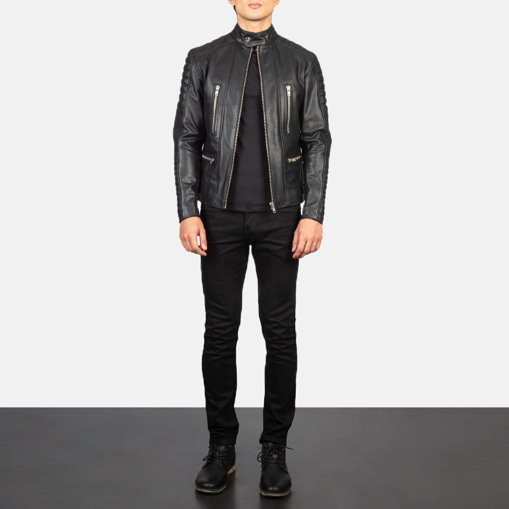 Men's Classic Stitched Detail Biker Leather Jacket