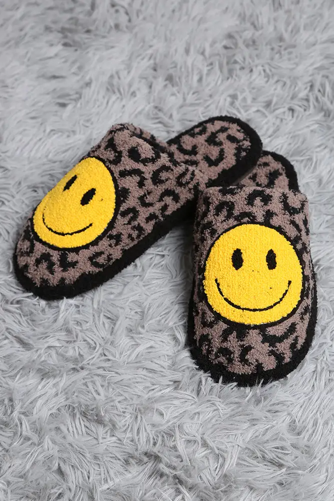 Leopard Print Smiley Women's Casual Slippers