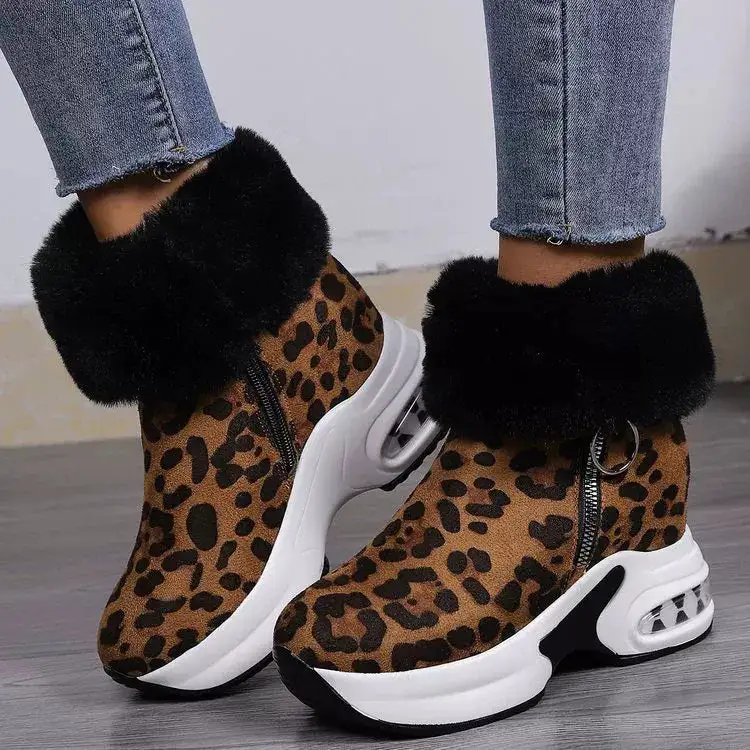 Fuzzy Side-Zip Platform Ankle Boots