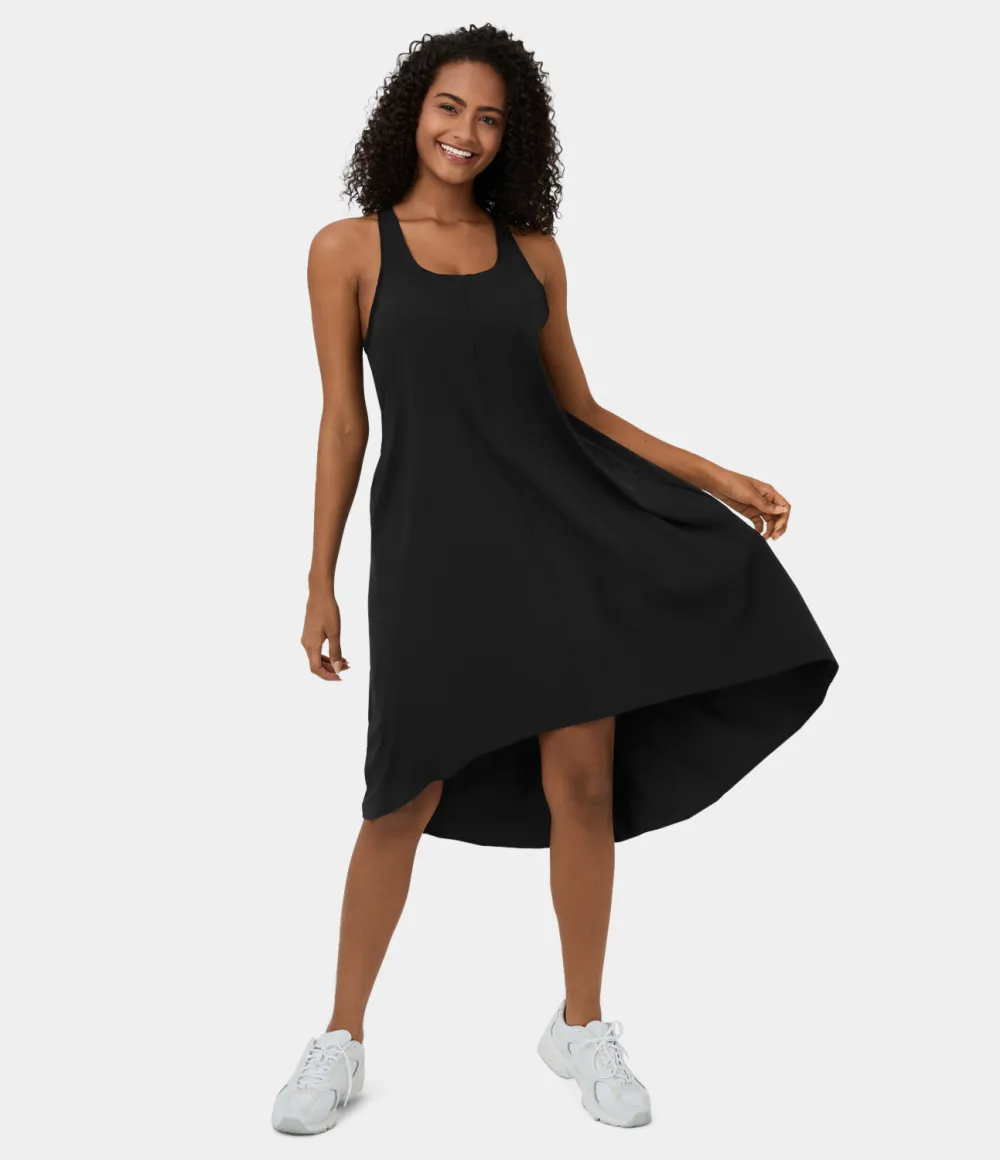 Breezeful Backless Racerback Side Pocket High Low Flowy Midi Quick Dry Casual Dress