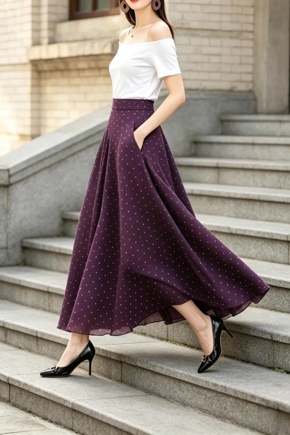 Chiffon A Line Elastic Waist Maxi Skirt
