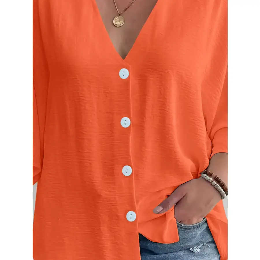 Full Size V Neck Button Down Shirt Plus Size