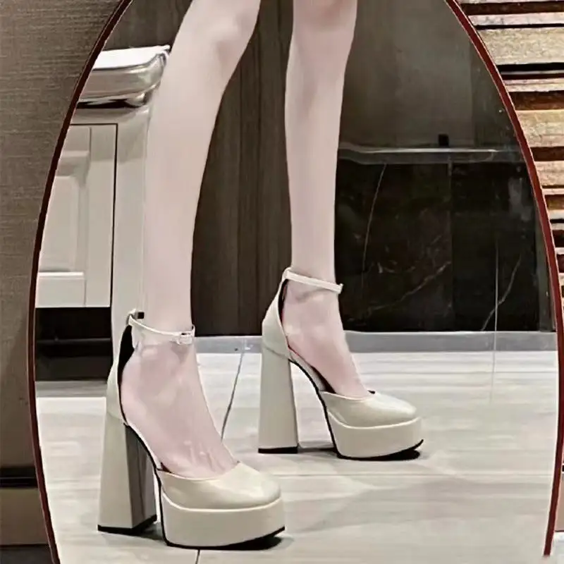 Buckle Strap Thick Sole Low Heel Shoes