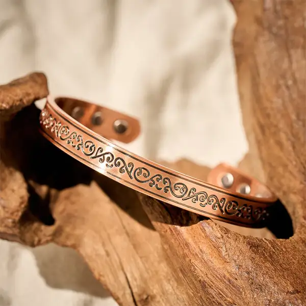 Engraved Patterned Copper Bangle Bracelet