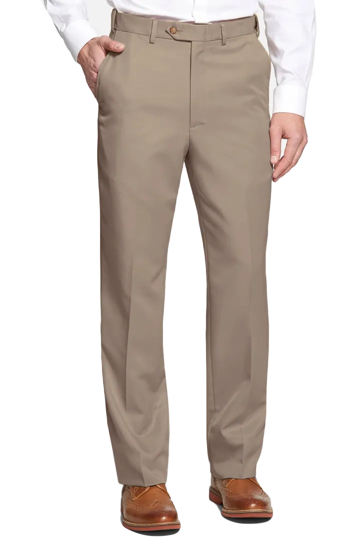 Poplin Flat Front Short Rise Adjustable Waist Relaxed Fit Trousers