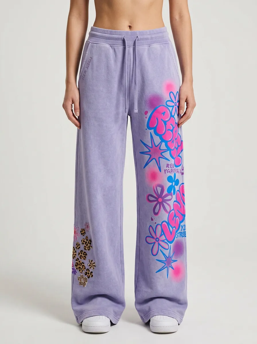 Women's Y2K Streetwear Graffiti Flower Leopard Printed Sweatpants