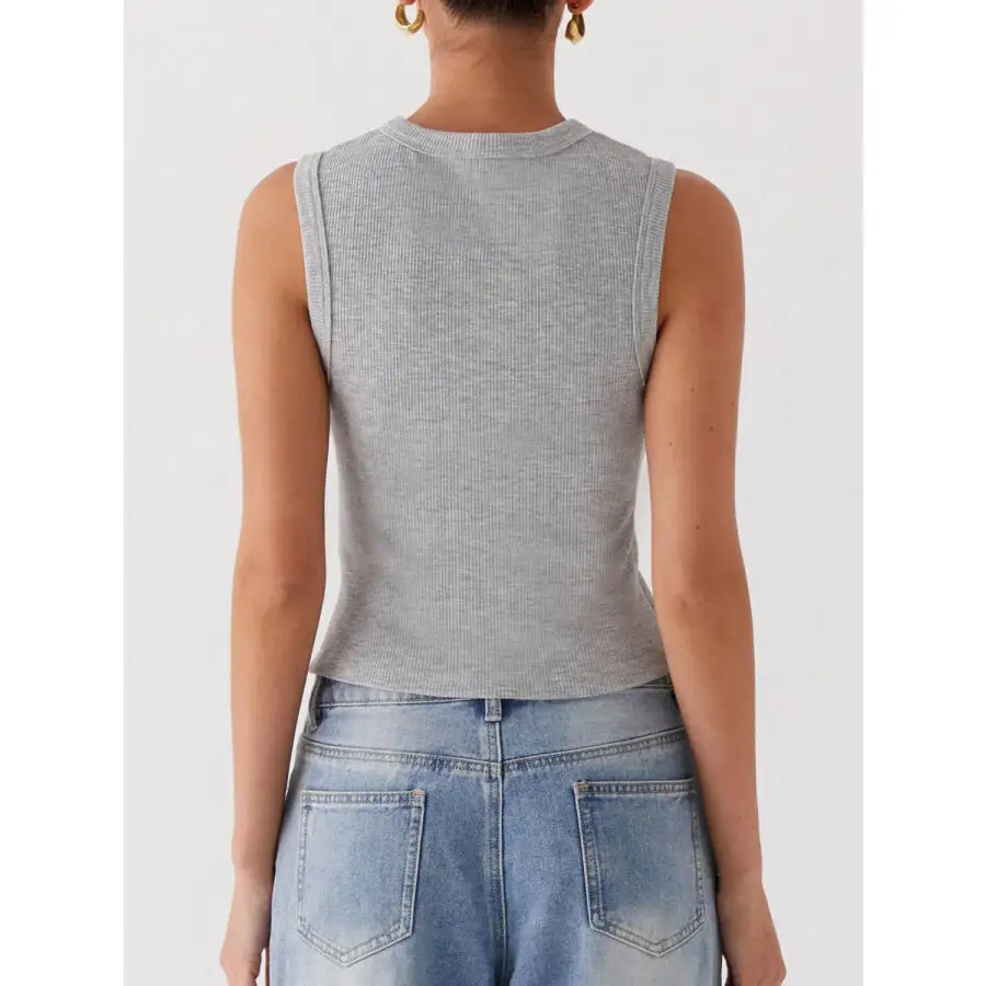 Button Up Round Neck Tank