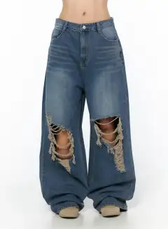 Contemporary Distressed Wide Leg Jeans