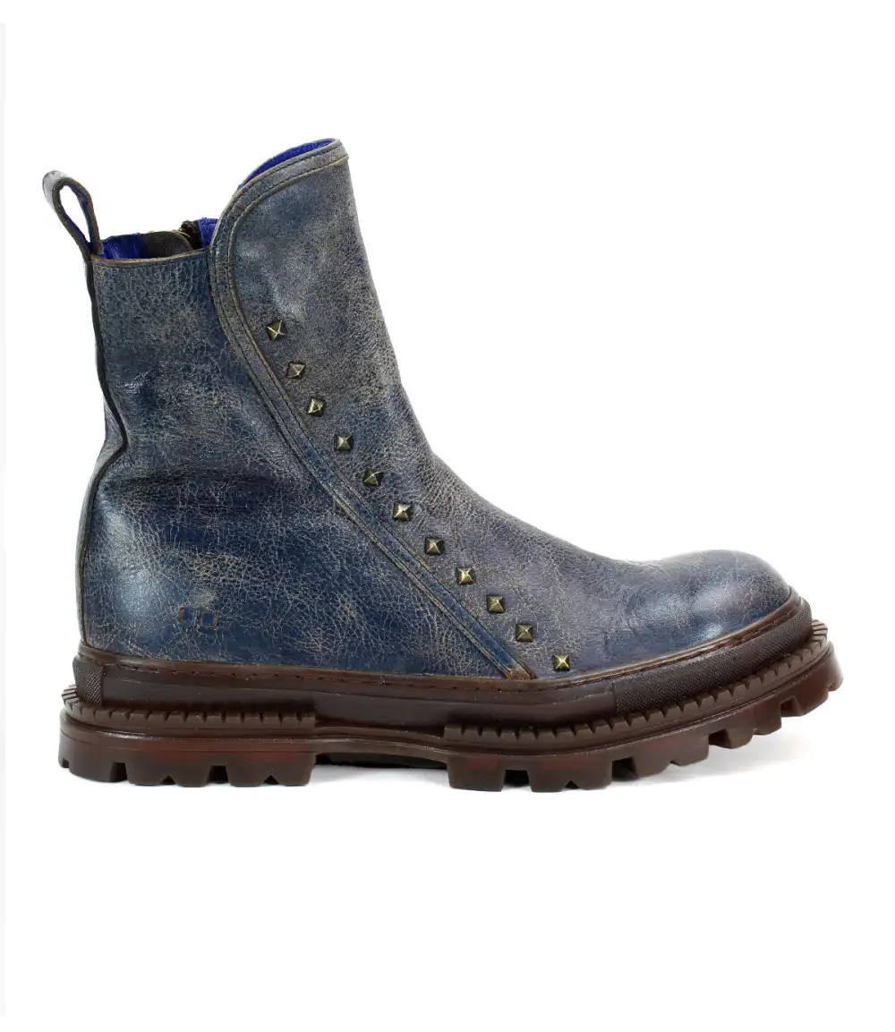 Lug Sole Side Zip Studded Leather Knee High Boots