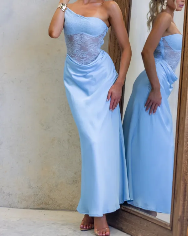 Lace Trim Satin Maxi Dress
