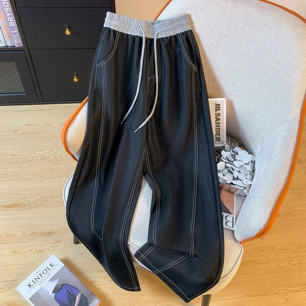 Utility High Waist Loose Fit Soft Denim Wide Leg Pants