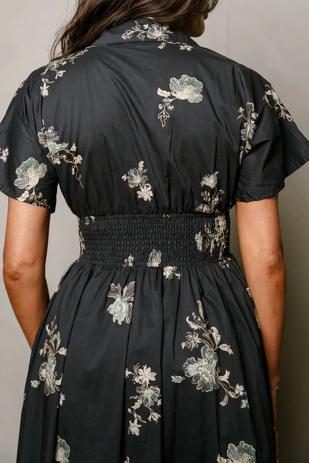Smocked Zip Up Floral Dress