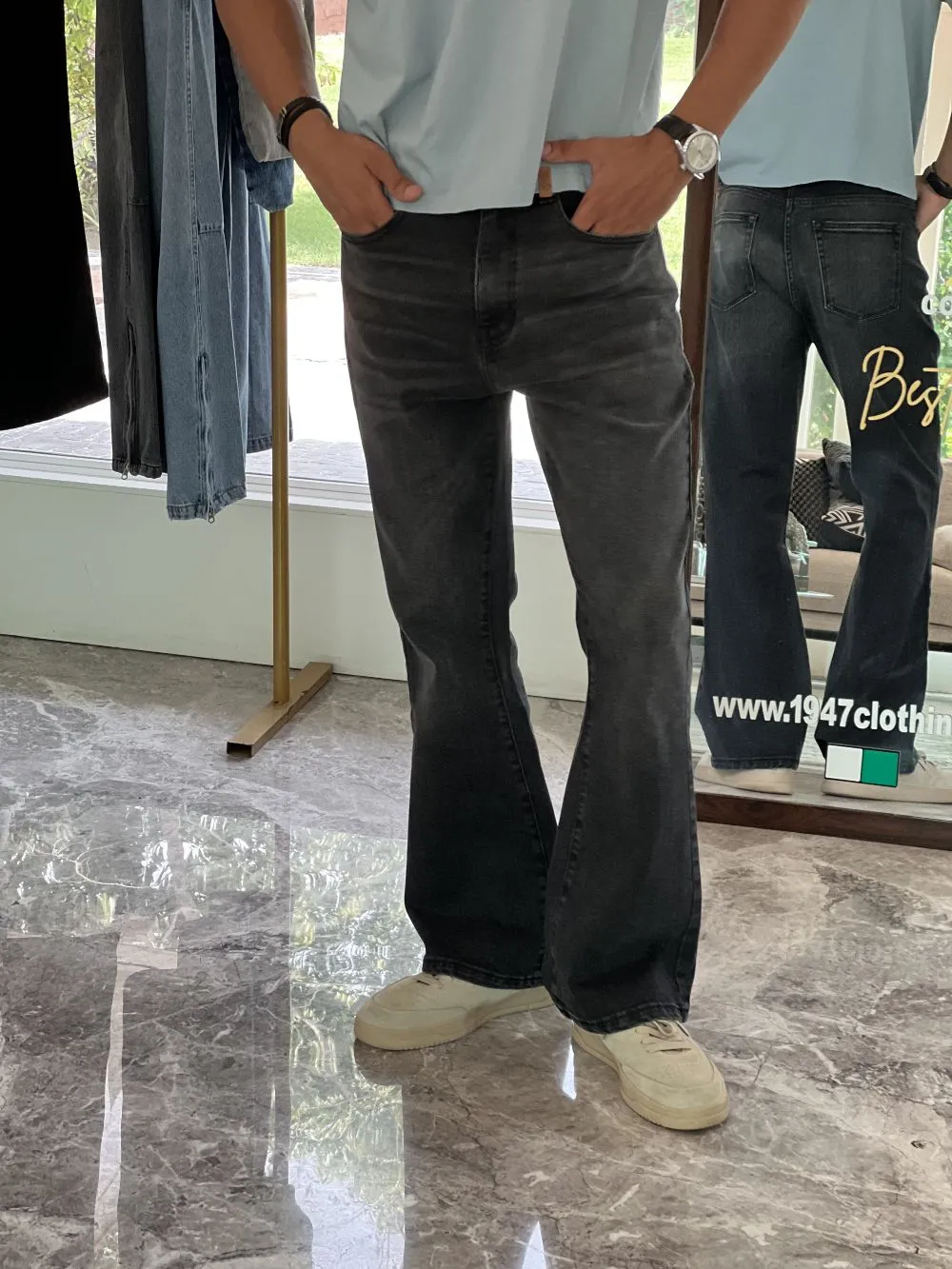 Mid-Rise Distressed Bootcut Jeans