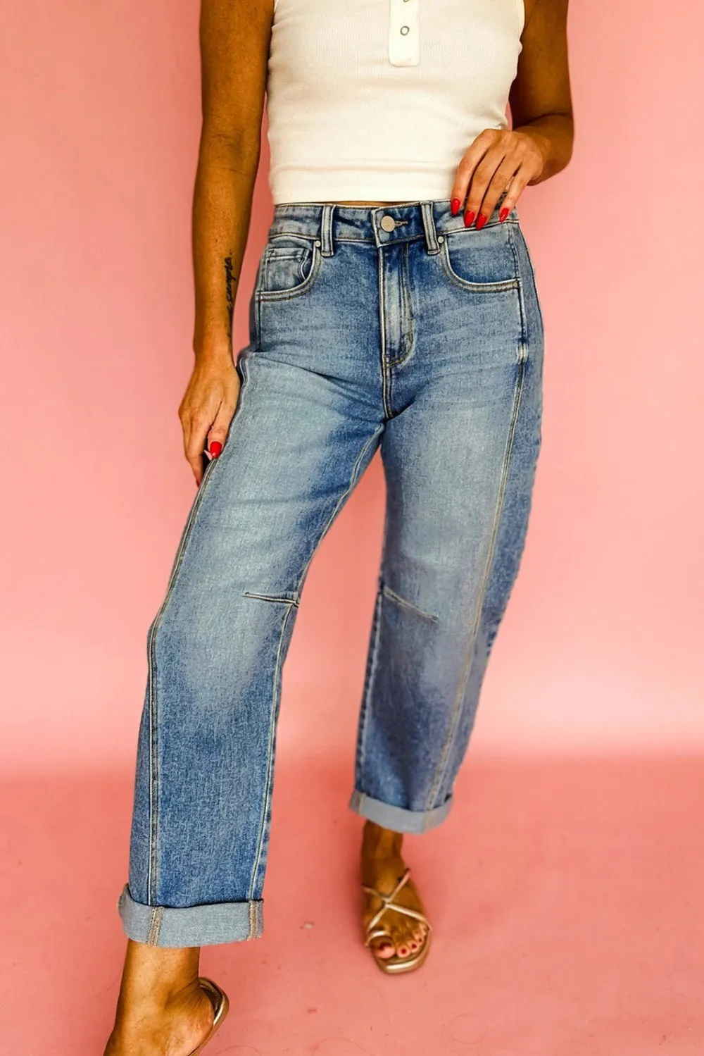 Pocketed Seam Detail Casual Jeans
