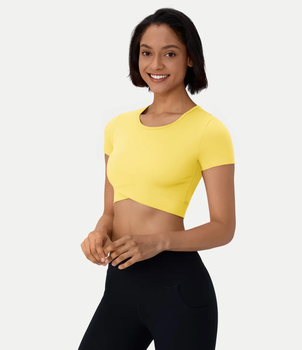 Softlyzero Plush Crossover Hem Cropped Sports Top