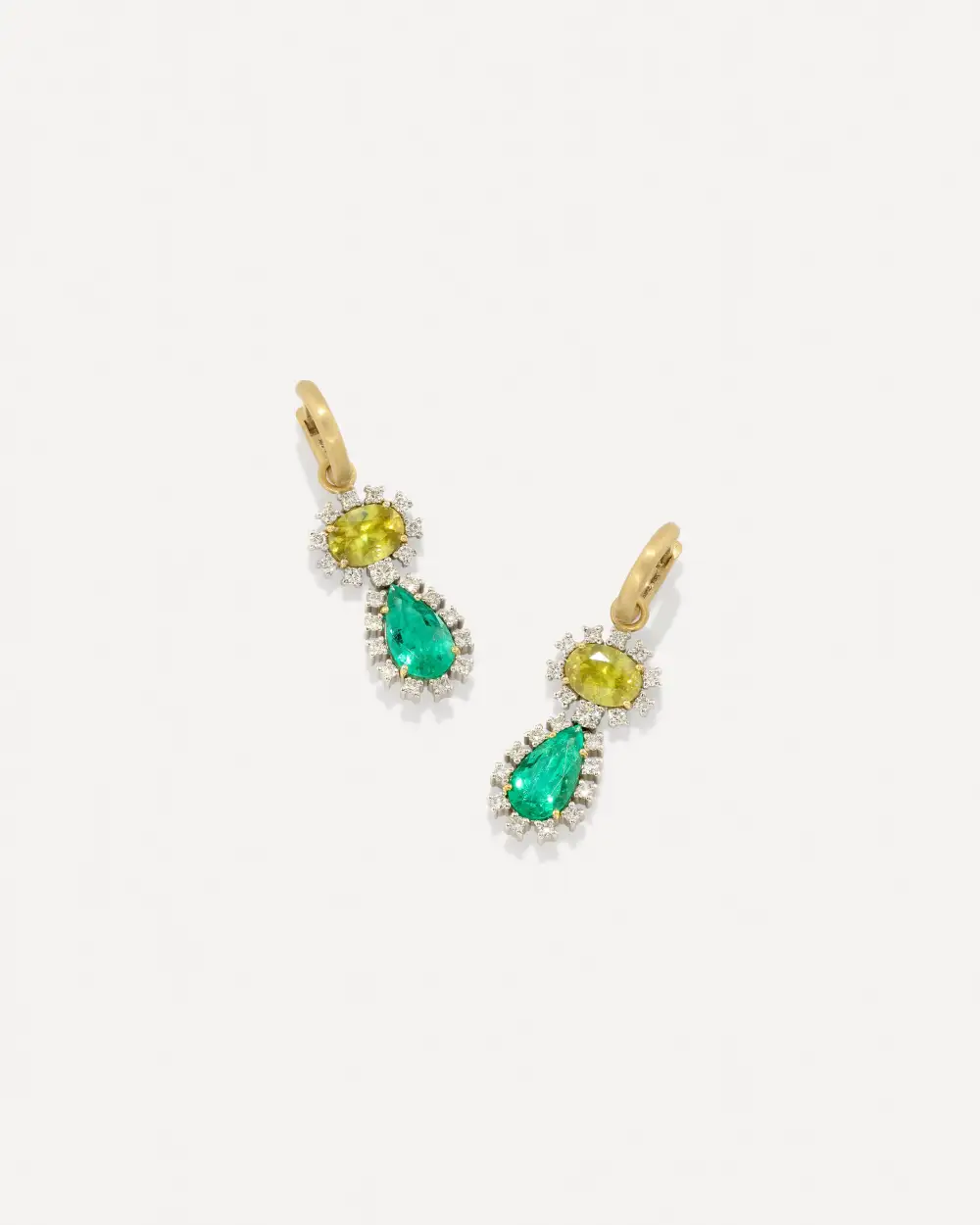 Refined Diamond Studded  Gem Double Drop Huggie Earrings