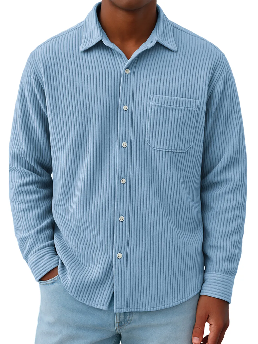 Roomy Ribbed Knit Pocket Shirt