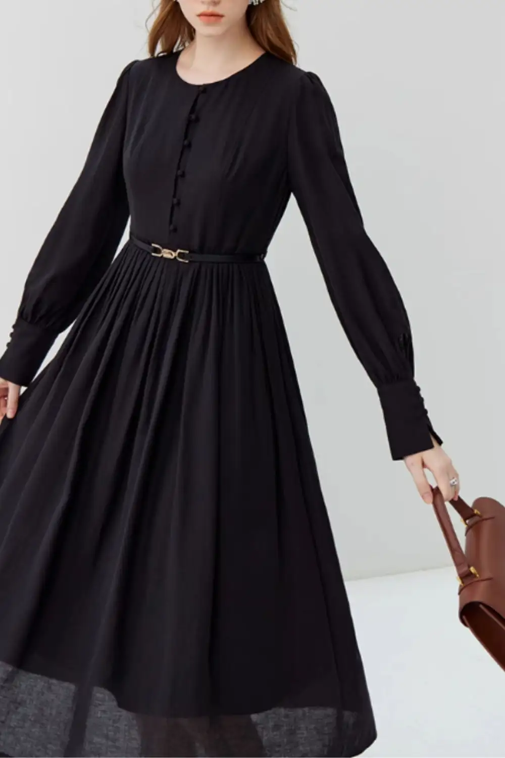 Refined Cotton Blend Long Sleeve Midi Dress
