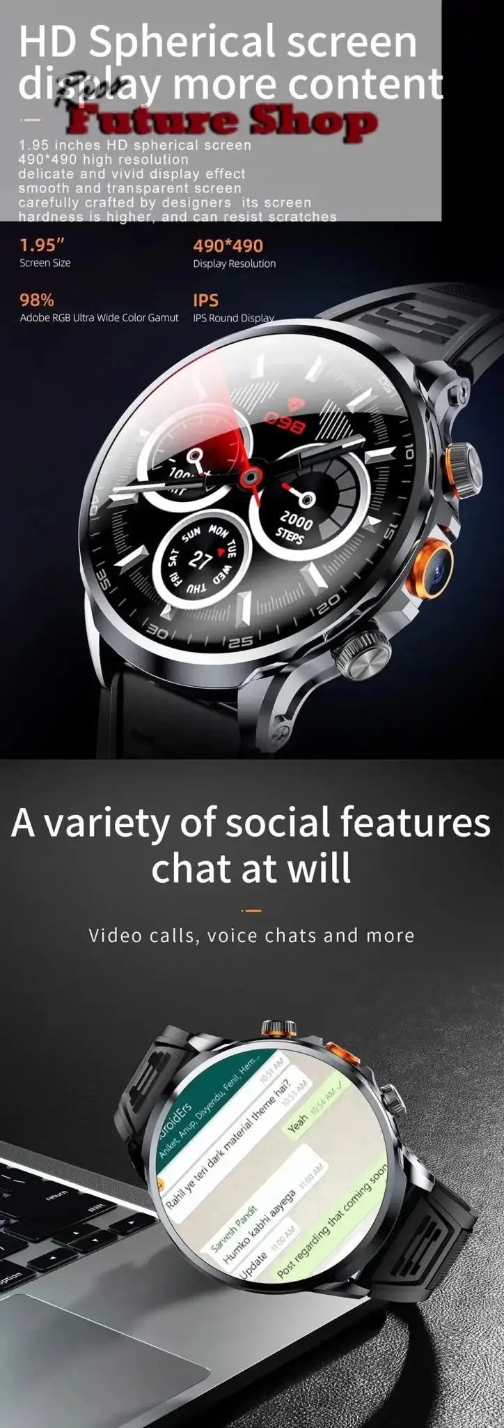 2025 new 4G Android smartwatch 1.95 inch IPS 360*360 screen with 200w camera GPS WiFi 32GB ROM smartwatch with 1100mAh battery