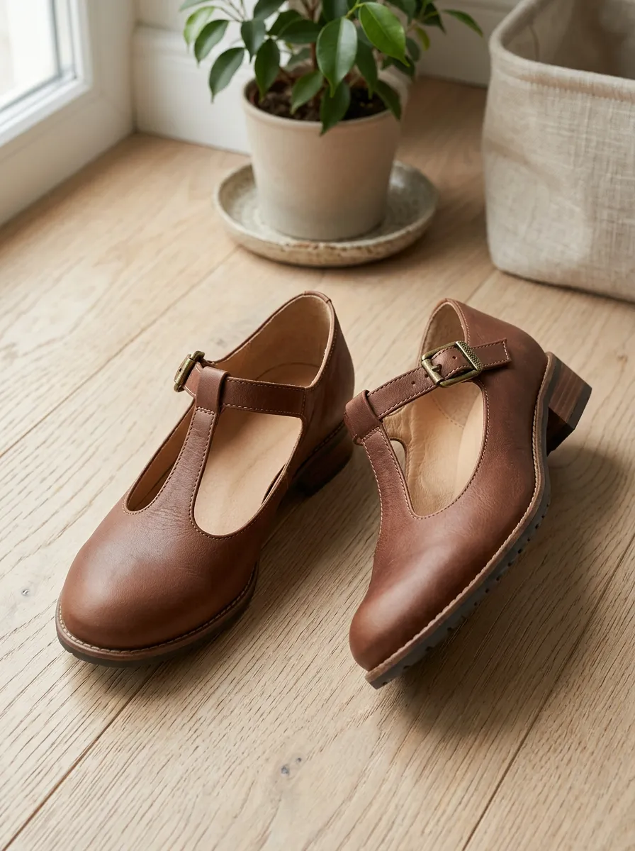 Women's Vintage Leather Mary Jane Buckle Shoes