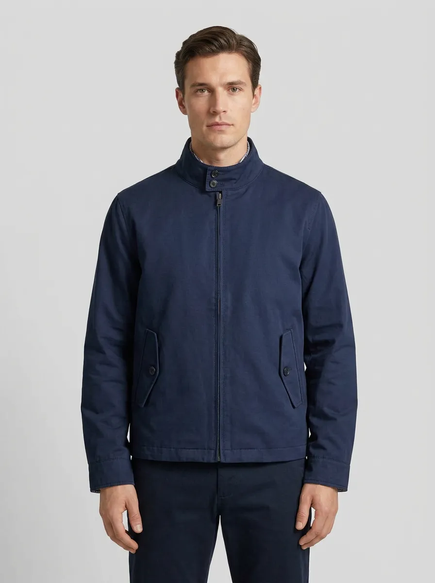 Men's Minimalist Navy Stand Collar Zip-up Jacket